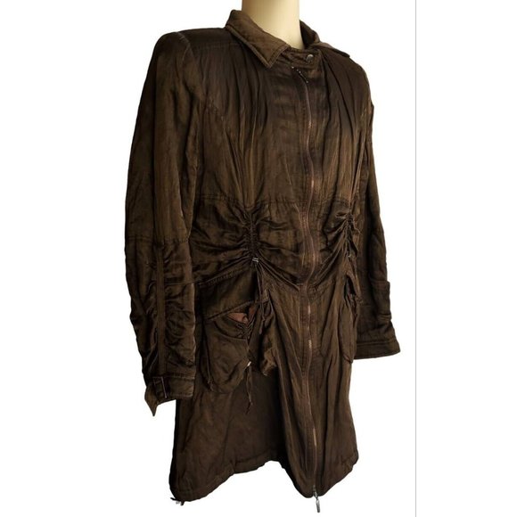 Javier Simorra Women's SZ 10 Long Cinch Trench Coat Brown Jacket Quilted Lining - Picture 4 of 8
